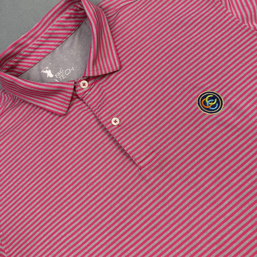 Coral Creek Polo Shirt Mens XL Pink Stripe Golf Stretch Performance F&G Tech